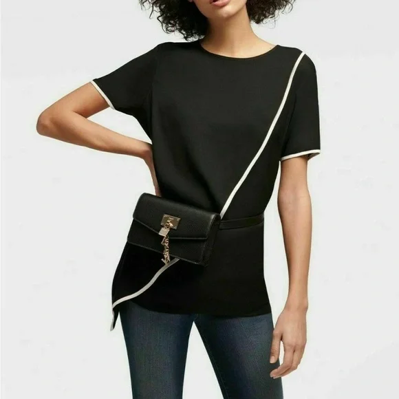 DKNY Black Leather Belt Bag with Gold Accents - Picture 2 of 3